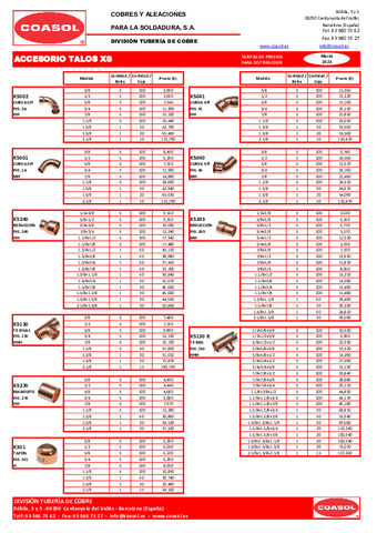 Tarifa ACCESORIO Talos XS Marzo 2023