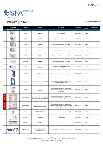 SFA TARIFA 2024 SFA CATÁLOGOS DOMÉSTICO Y PROYECTOS 01.01.2024