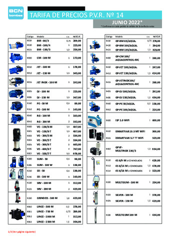 BCN BOMBAS TARIFA JUNIO 2022