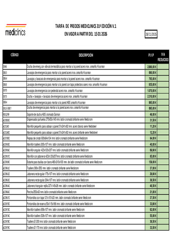 MEDICLINICS TARIFA 15.01.2026