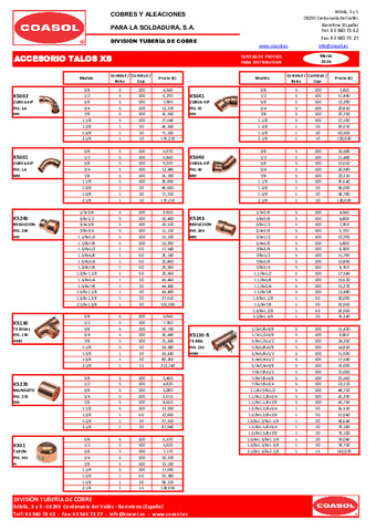 COASOL Tarifa ACCESORIO Talos XS Marzo 2026