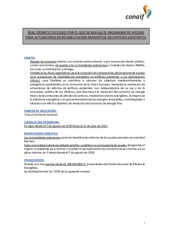 Real decreto 737/2020, por el que se regula el programa de ayudas para actuaciones de rehabilitación energética en edificios existentes.